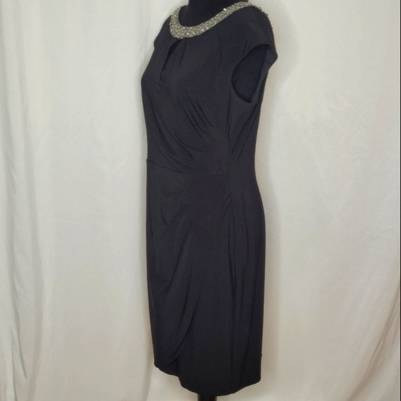 Alex Evenings Beaded Neckline Scooped Back Ruched Side Midi Dress - Size 12 - Picture 2 of 10